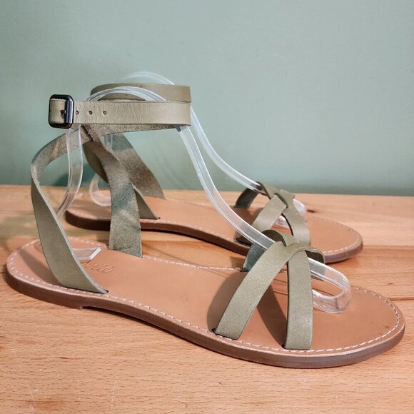 Madewell Boardwalk Ankle Wrap Strappy Sandals‎ Sage Green Criss Cross Beachy 10 - Picture 1 of 11